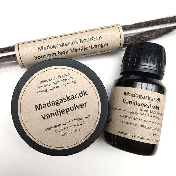 Bundle: Vaniljestænger, vaniljepulver og vaniljeekstrakt